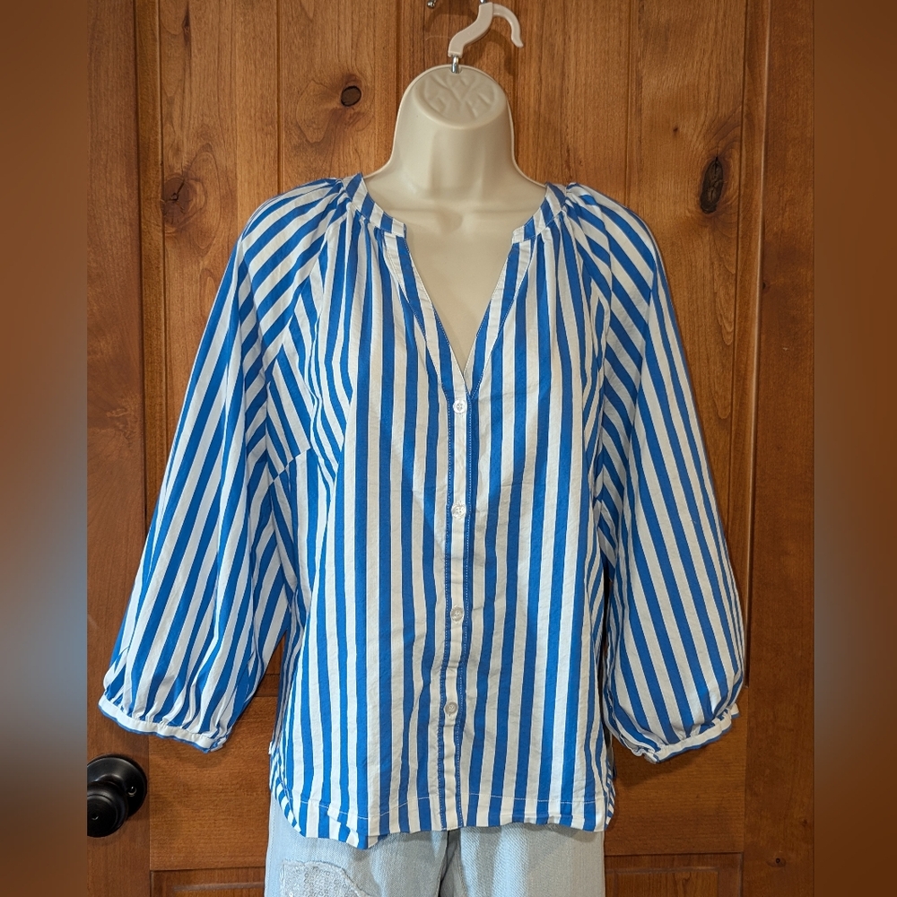 Boston Proper Blue and White Striped Blouse‎